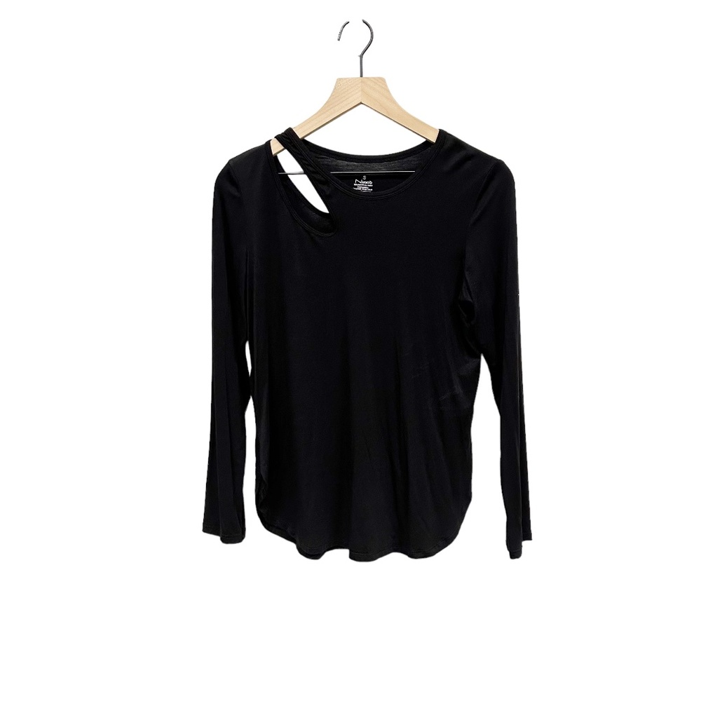 Nikki B Black Long-Sleeve Ultralight Asymmetric Cutout T-Shirt, Size Small